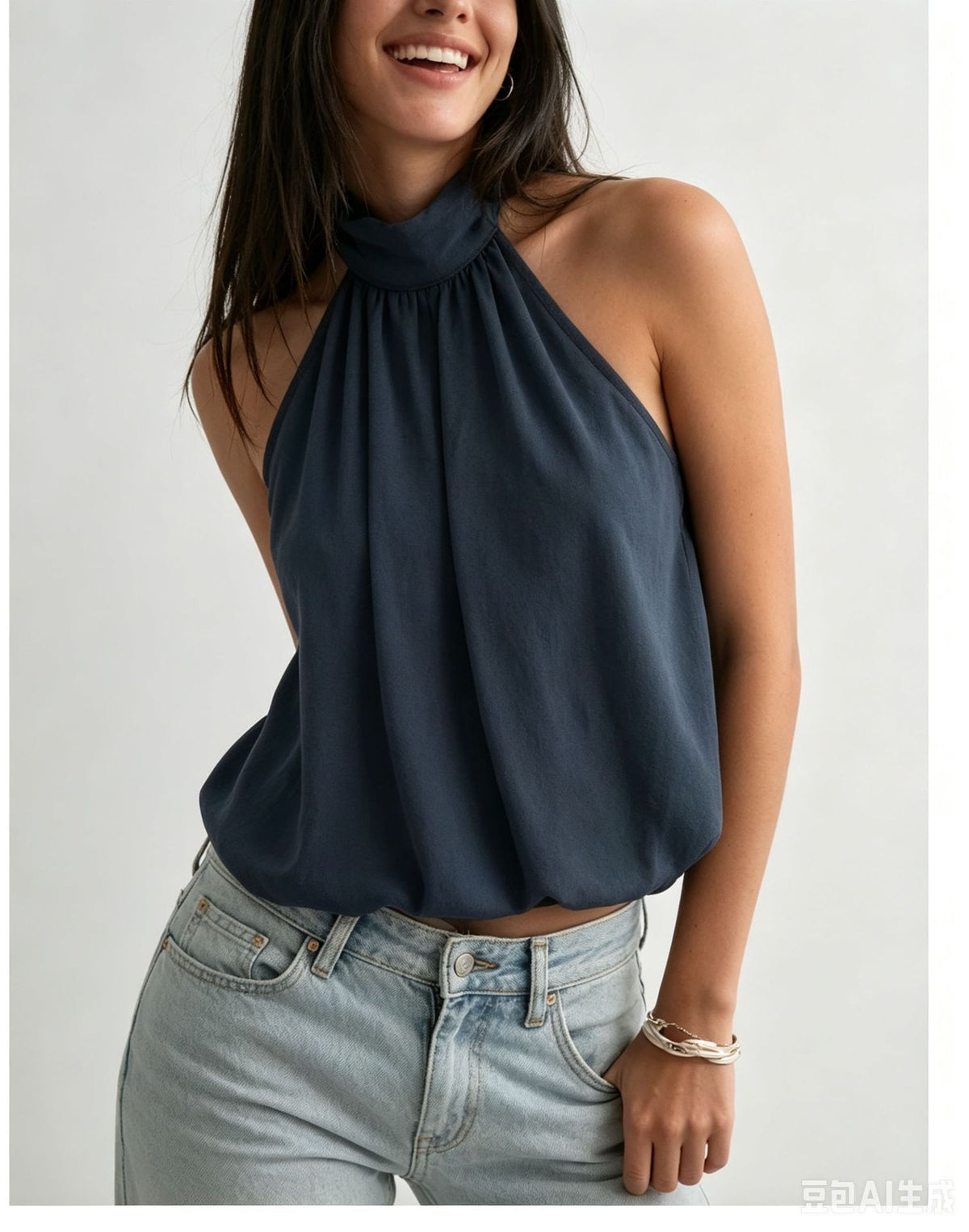 Neues, einfarbiges rückenfreies, figurformendes Neckholder-Chiffon-Top