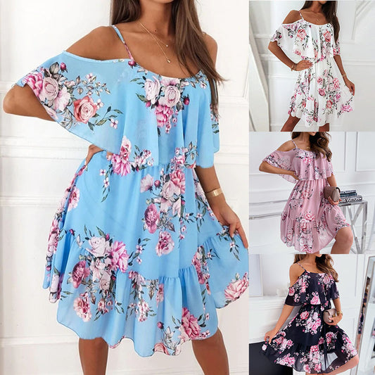 Floral Print Chiffon Off-Shoulder Dress