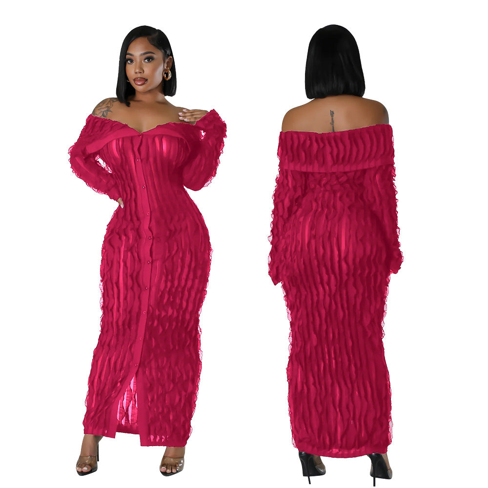 Off-the-Shoulder Bodycon Dress with Sheer Details