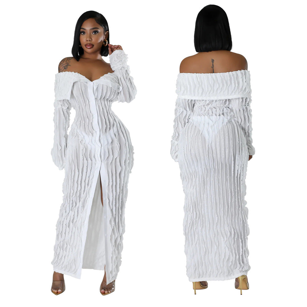 Off-the-Shoulder Bodycon Dress with Sheer Details