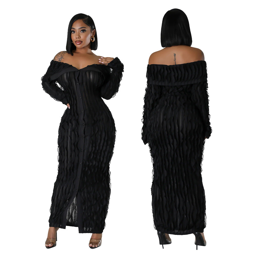 Off-the-Shoulder Bodycon Dress with Sheer Details