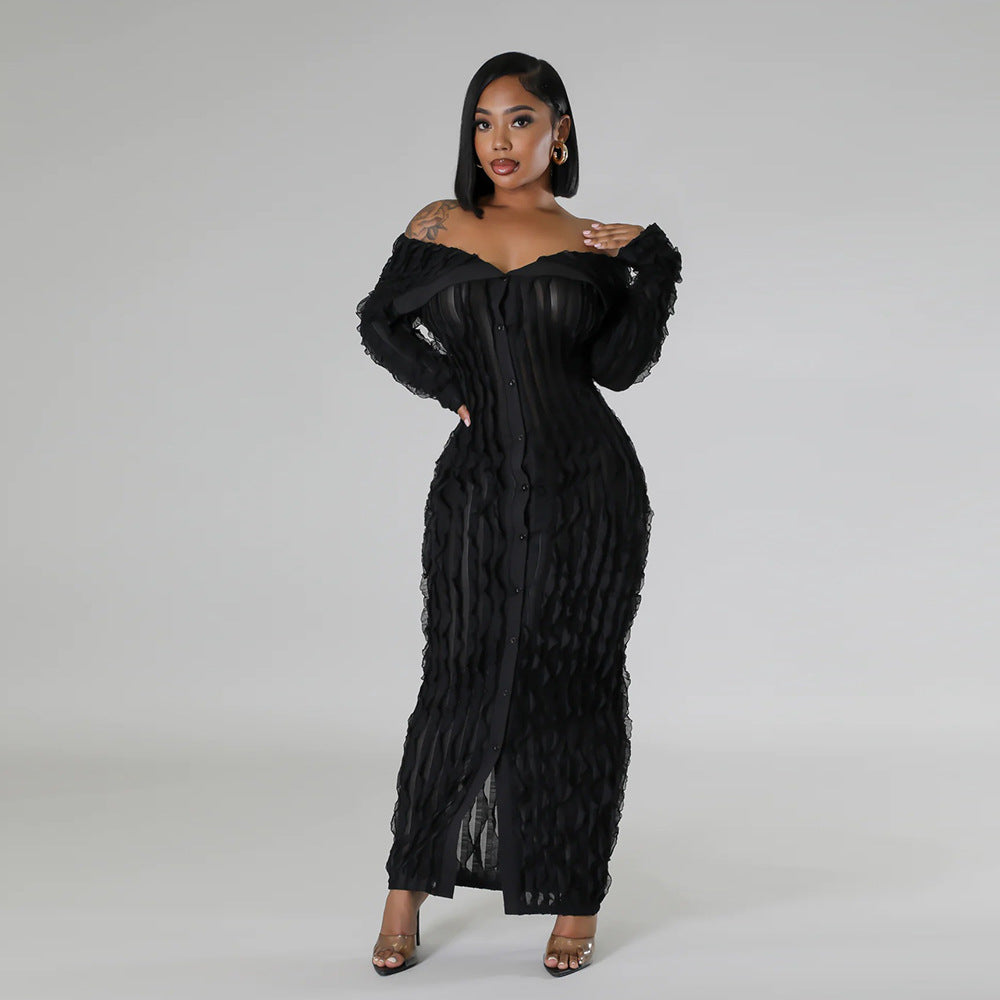 Off-the-Shoulder Bodycon Dress with Sheer Details
