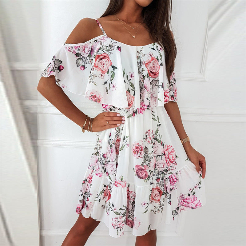 Floral Print Chiffon Off-Shoulder Dress