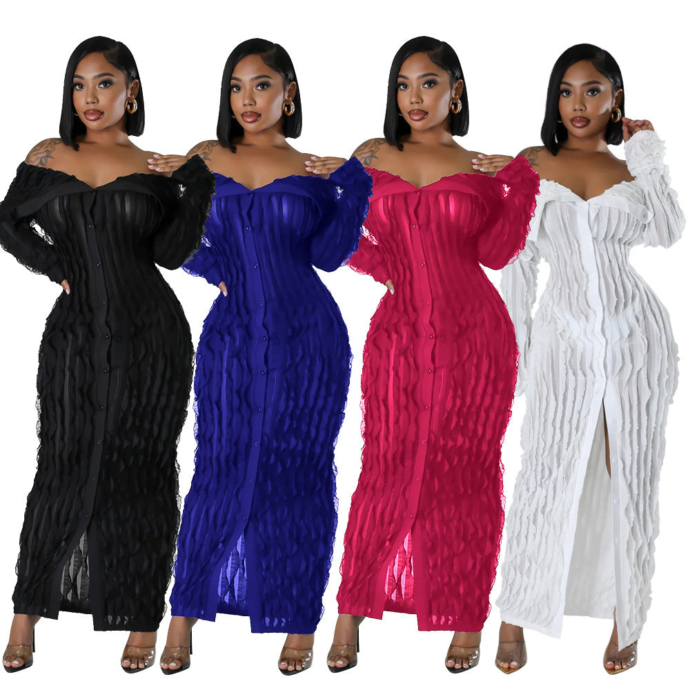 Off-the-Shoulder Bodycon Dress with Sheer Details
