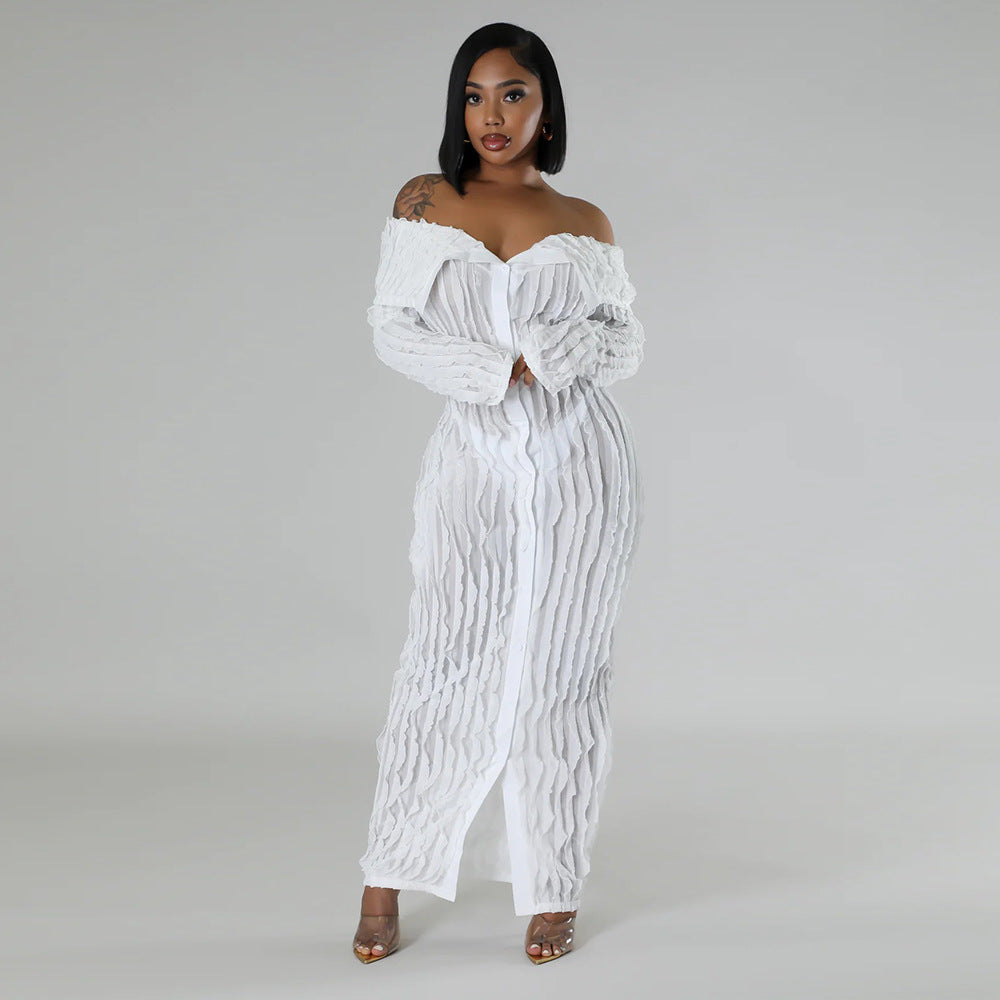 Off-the-Shoulder Bodycon Dress with Sheer Details